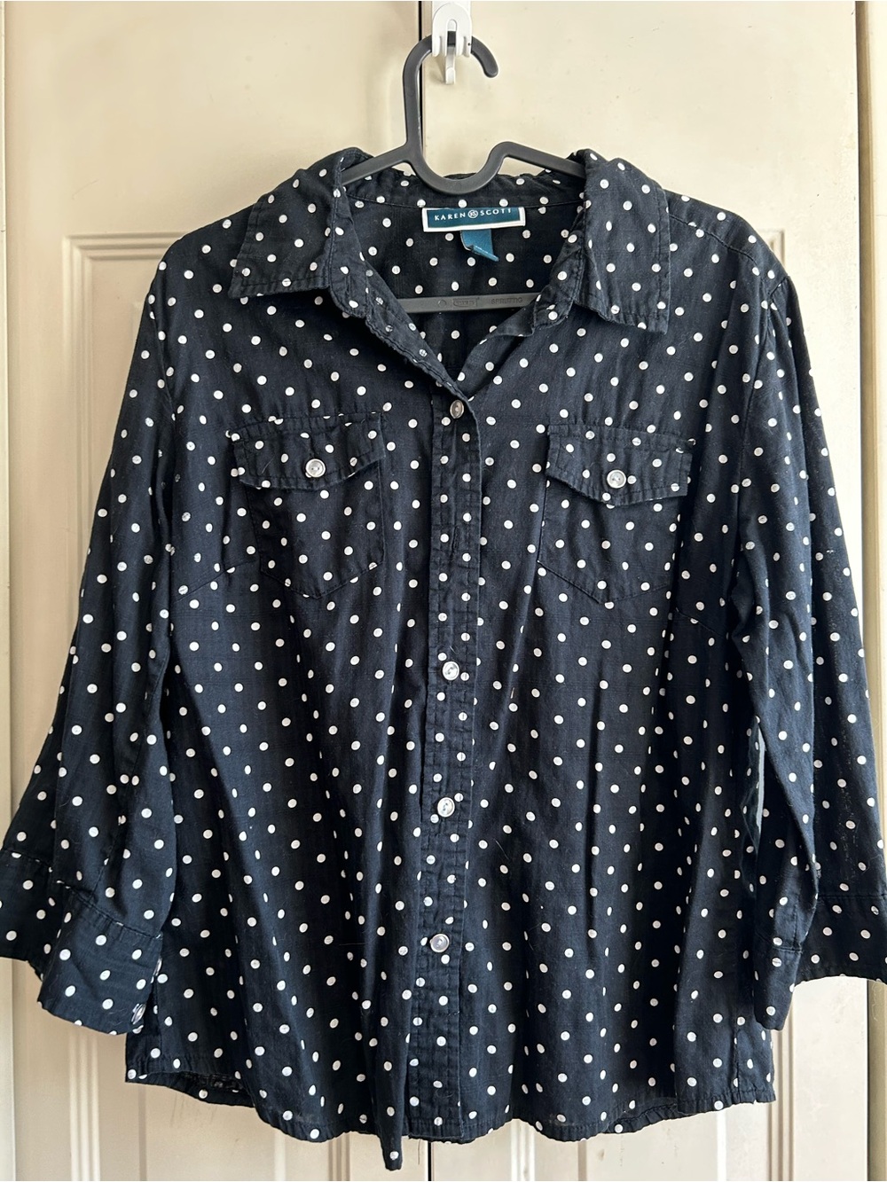 Karen Scott Black with White Polka Dot Cotton Top